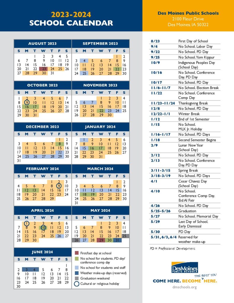 Des Moines Public Schools Calendar 2023-2024 in PDF - School Calendar Info