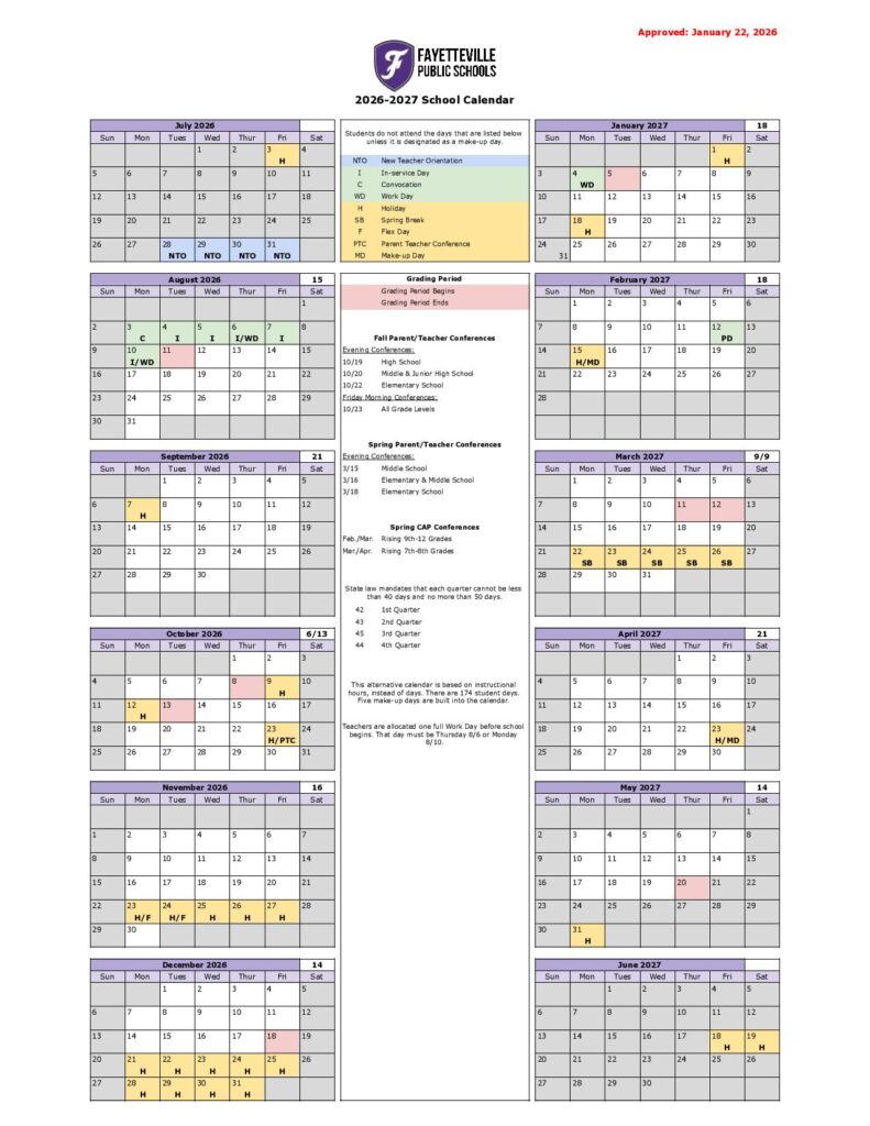 Fayetteville Public Schools Calendar 2026-2027