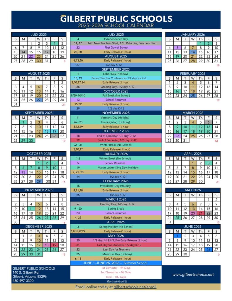 Gilbert Public Schools Calendar 2025-2026