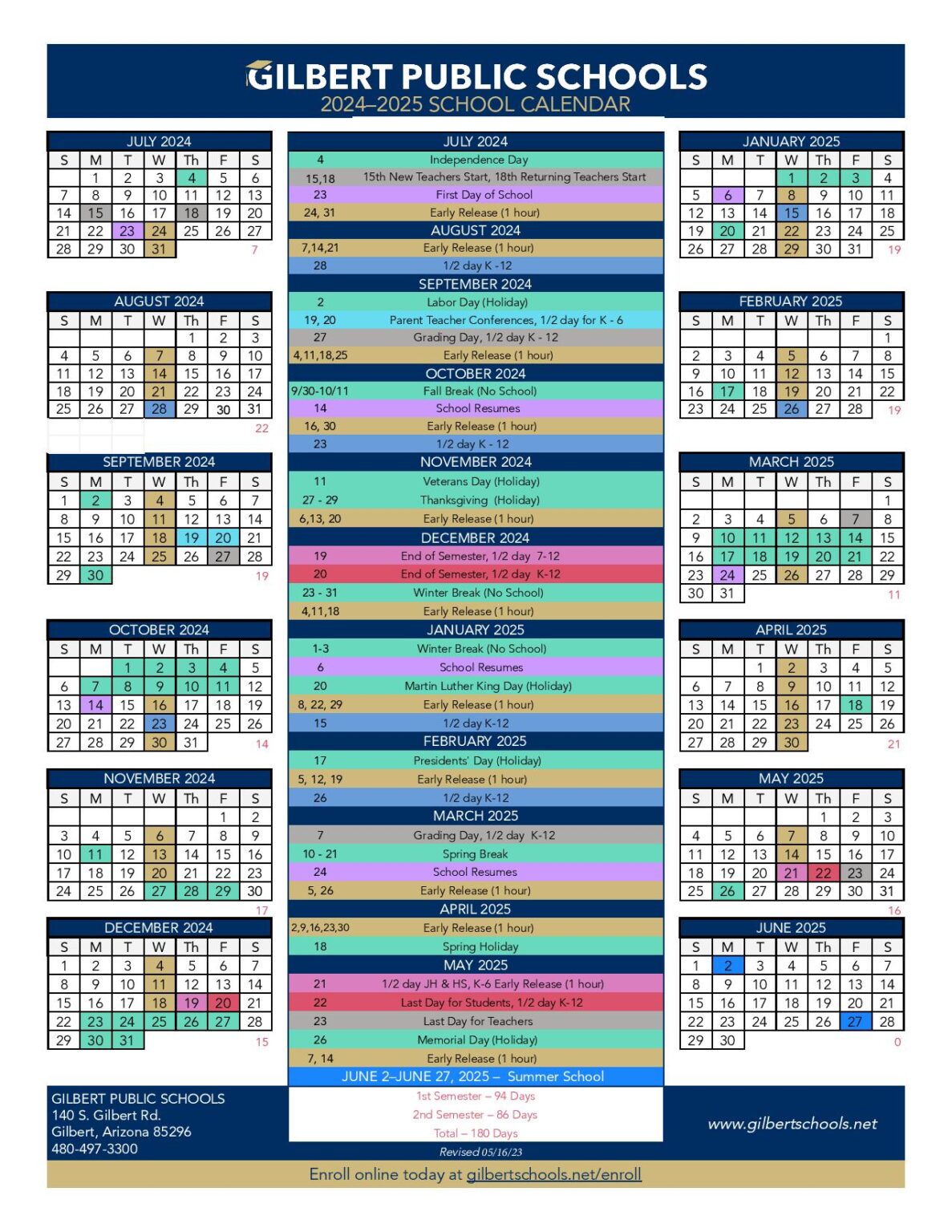 Gilbert Public Schools Calendar 20242025 in PDF