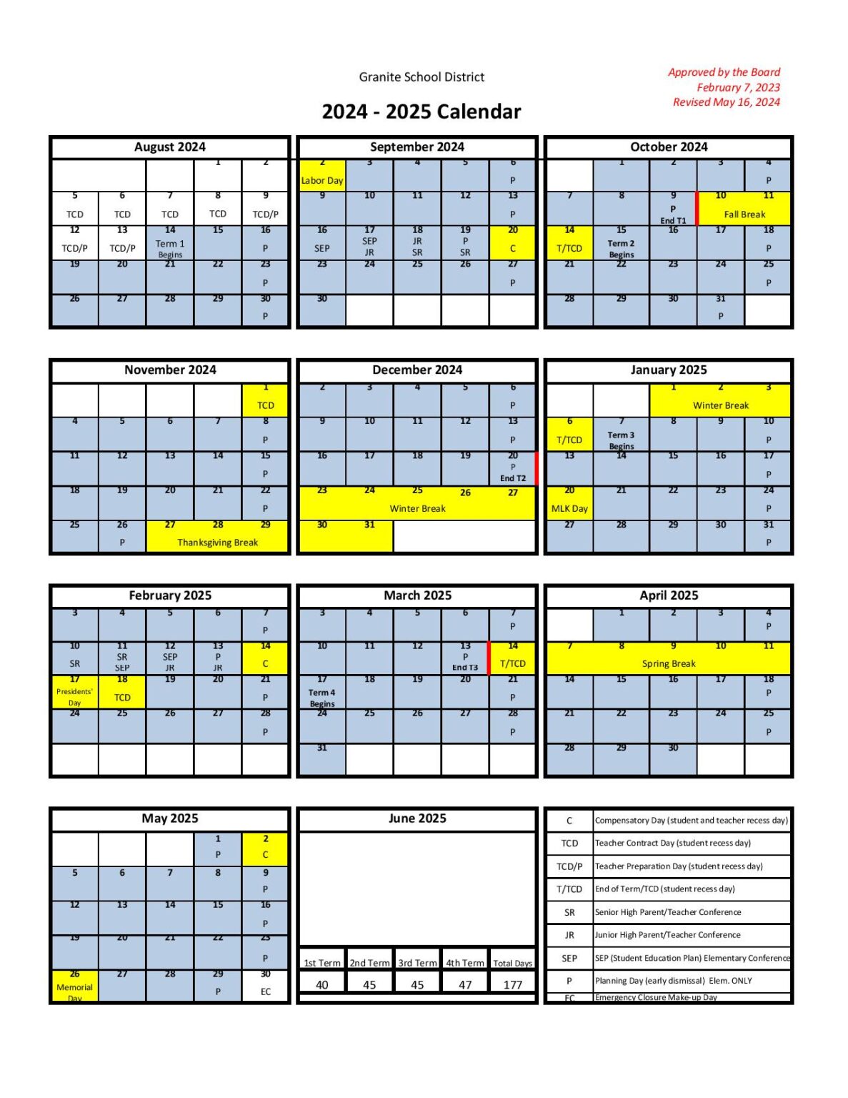 Granite School District Calendar 20242025 in PDF