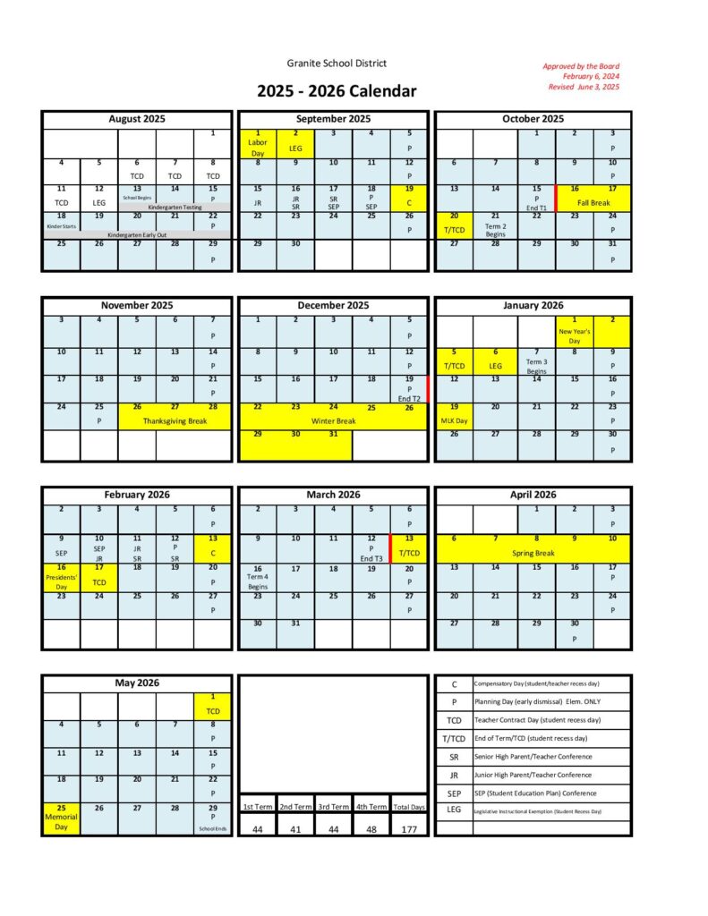 Granite School District Calendar 2025-2026