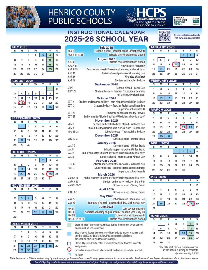 Henrico County Public Schools Calendar 2025-2026