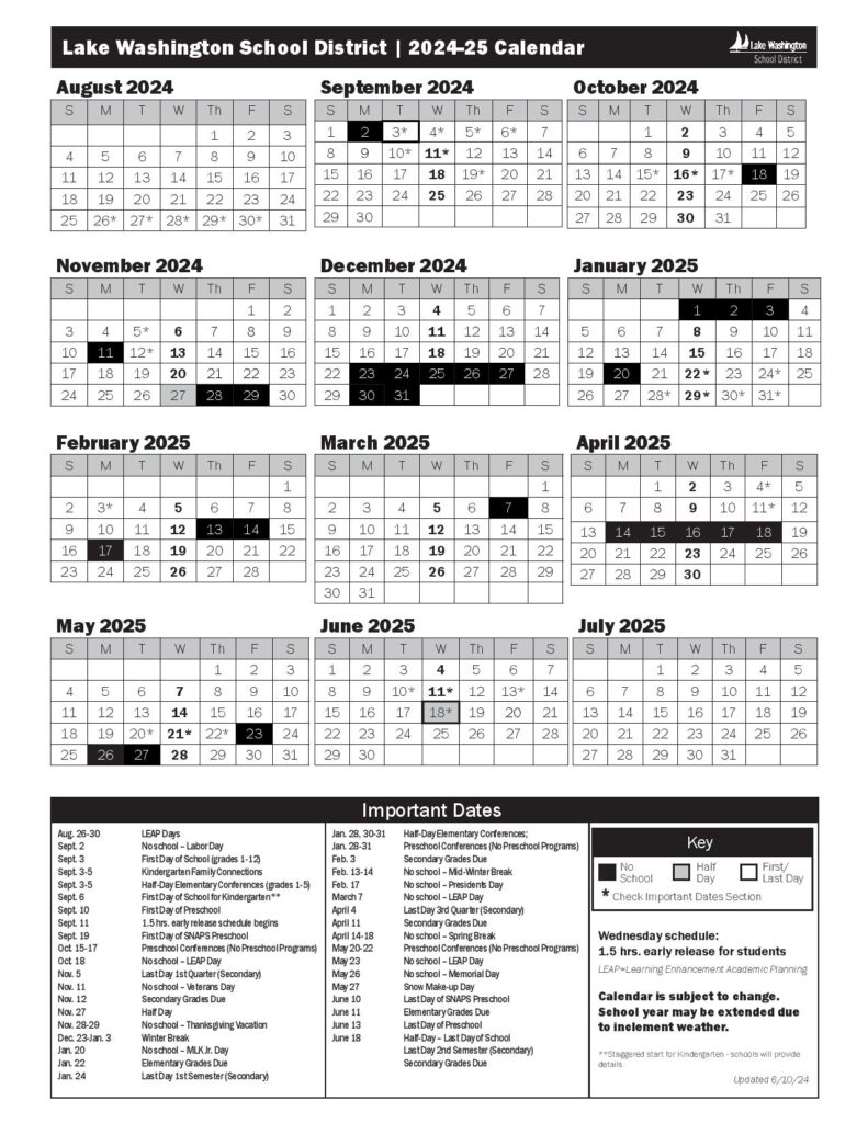 Lake Washington School District Calendar 