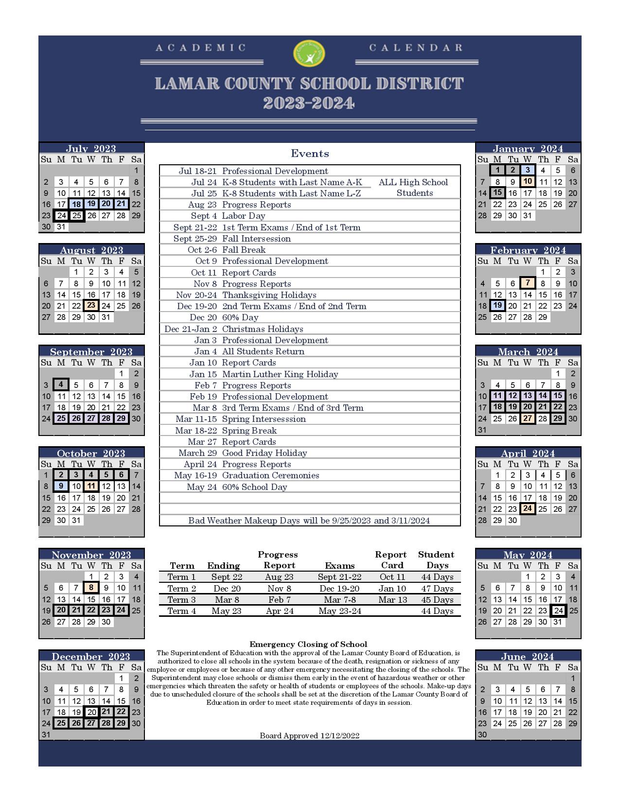 Lamar County Schools Calendar 2023 2024 in PDF