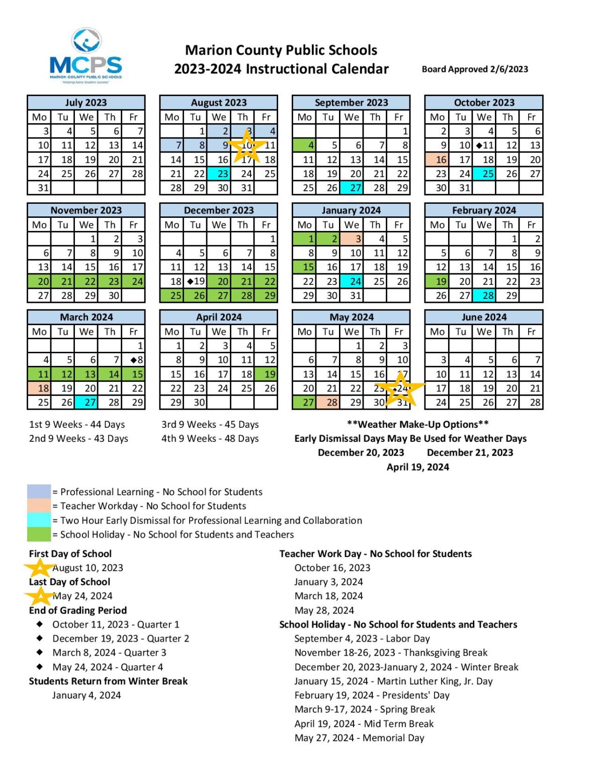 Marion County Public Schools Calendar 2023-2024 in PDF – School ...
