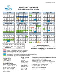 Marion County Public Schools Calendar 2025 2026 in PDF