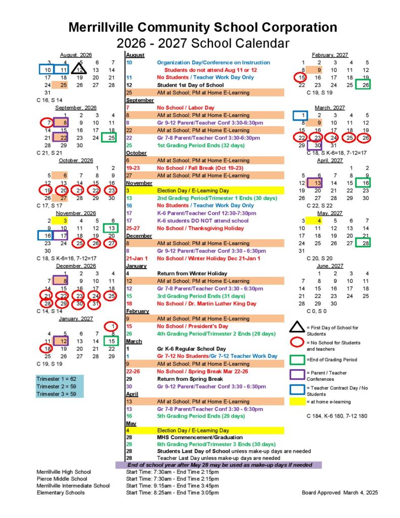 Merrillville Community School Corporation Calendar 2026-2027