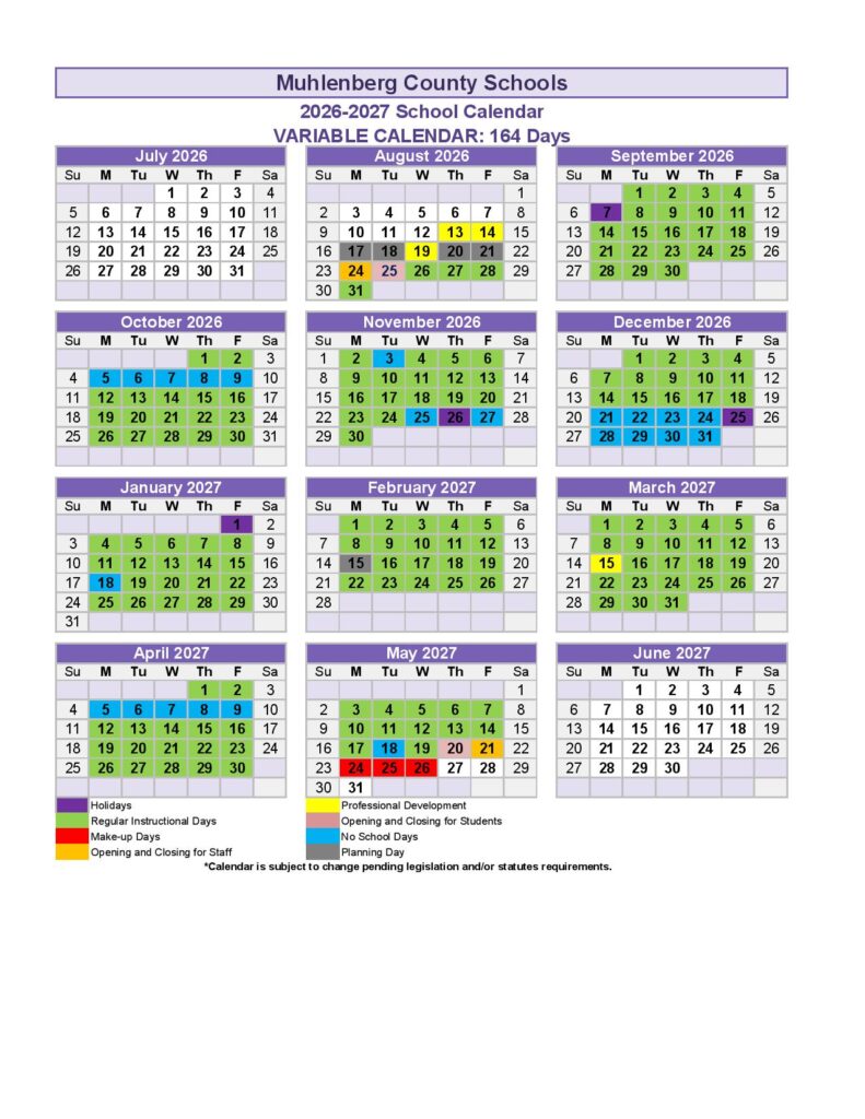Muhlenberg County Schools Calendar 2026-2027