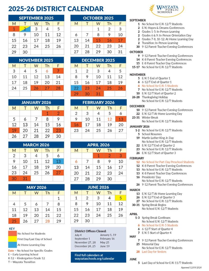 Wayzata Public Schools Calendar 2025-2026