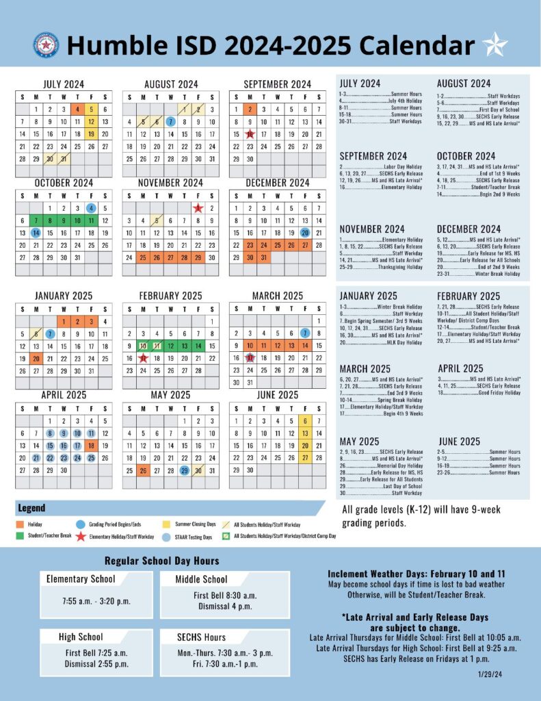 Humble Independent School District Calendar