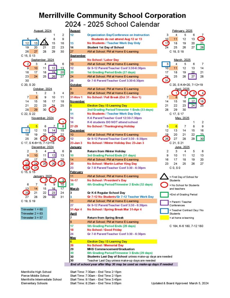 Merrillville Community School Corporation Calendar