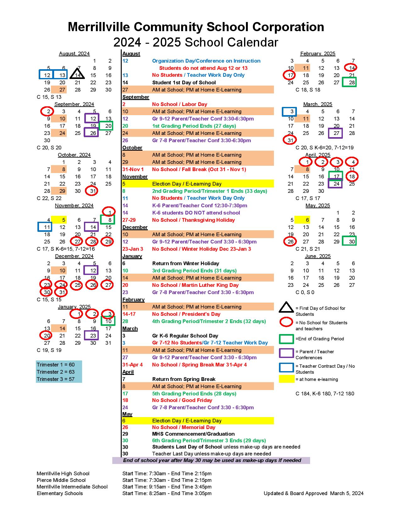 Merrillville Community School Corporation Calendar 20242025