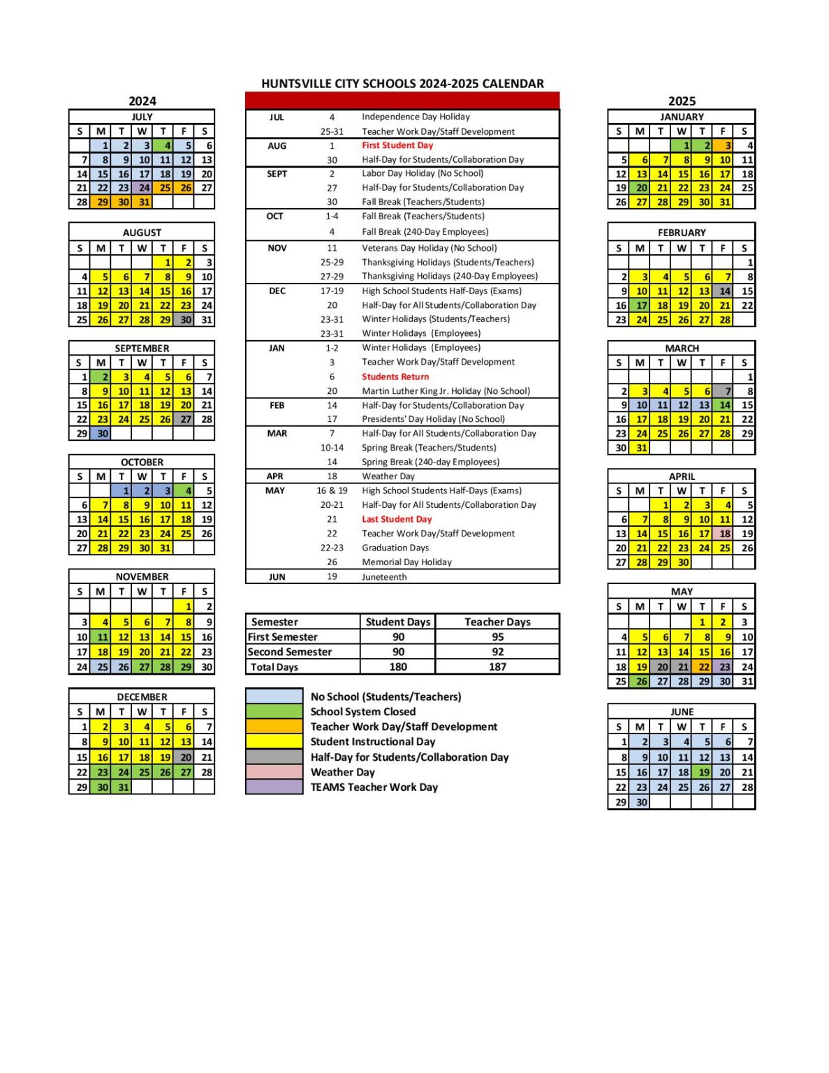 Huntsville City Schools Calendar 20252026 in PDF