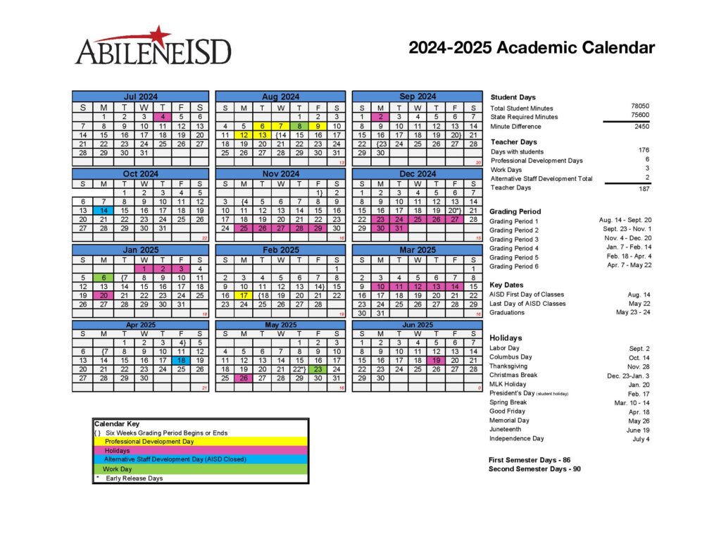 Abilene Independent School District Calendar