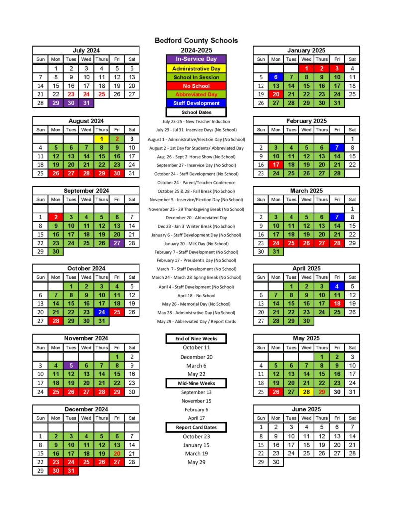 Bedford County Schools Calendar