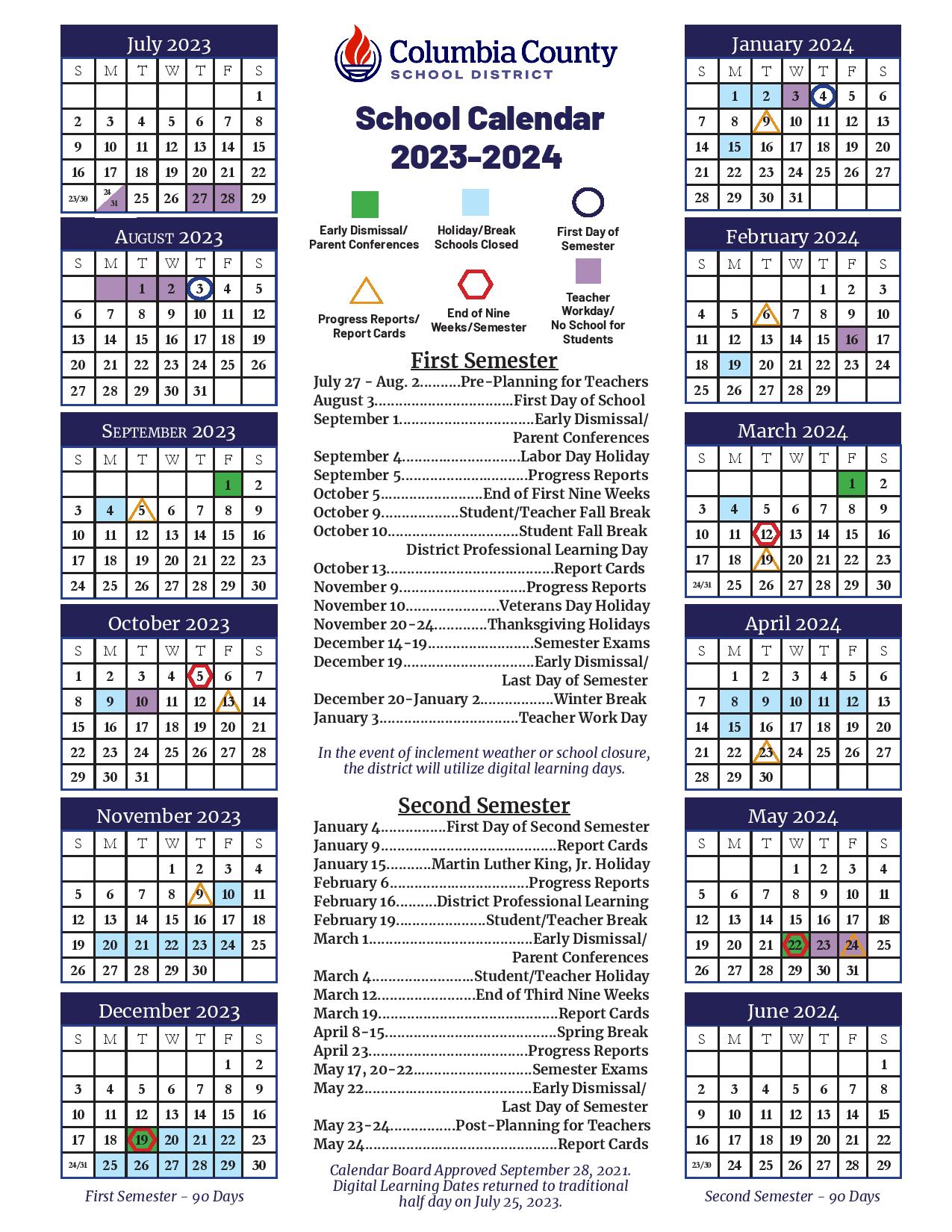 Columbia County School District Calendar 20232024 in PDF