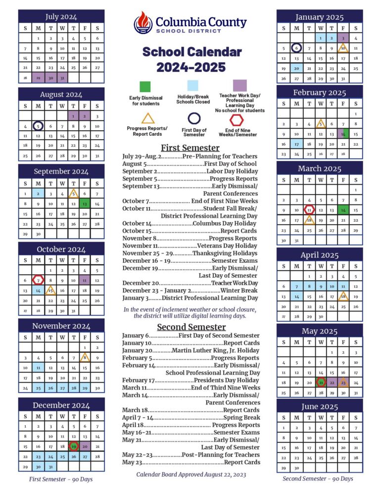 Columbia County School District Calendar 20252026 in PDF