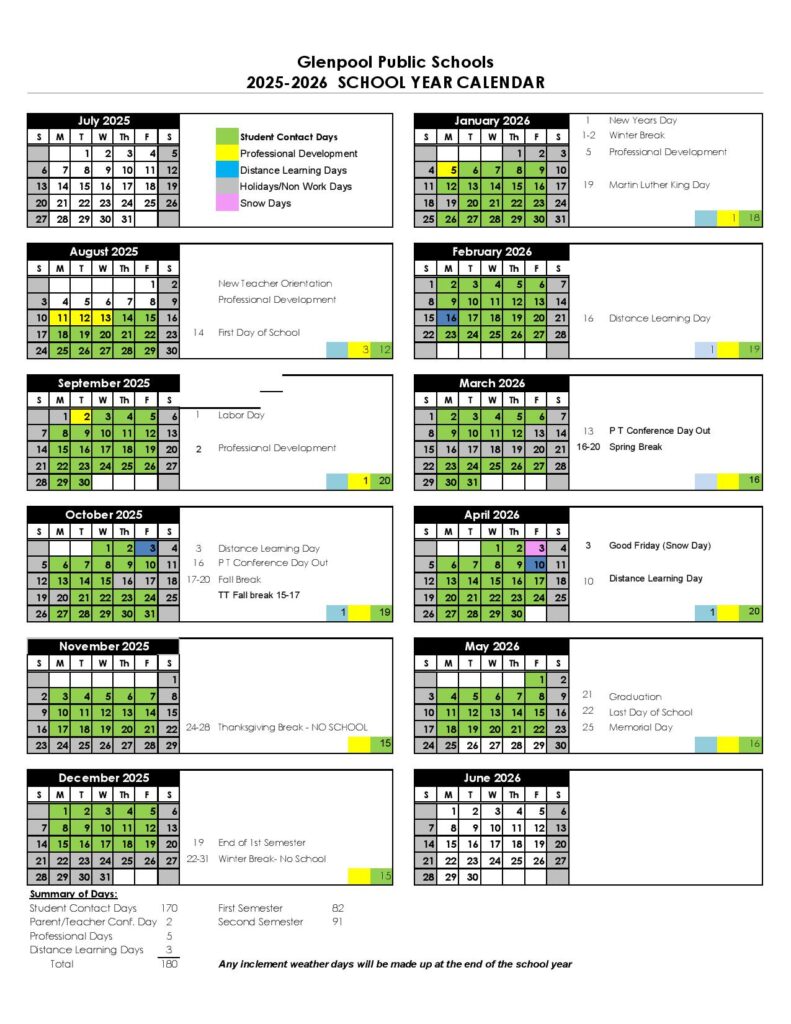 Glenpool Public Schools Calendar 2025-2026