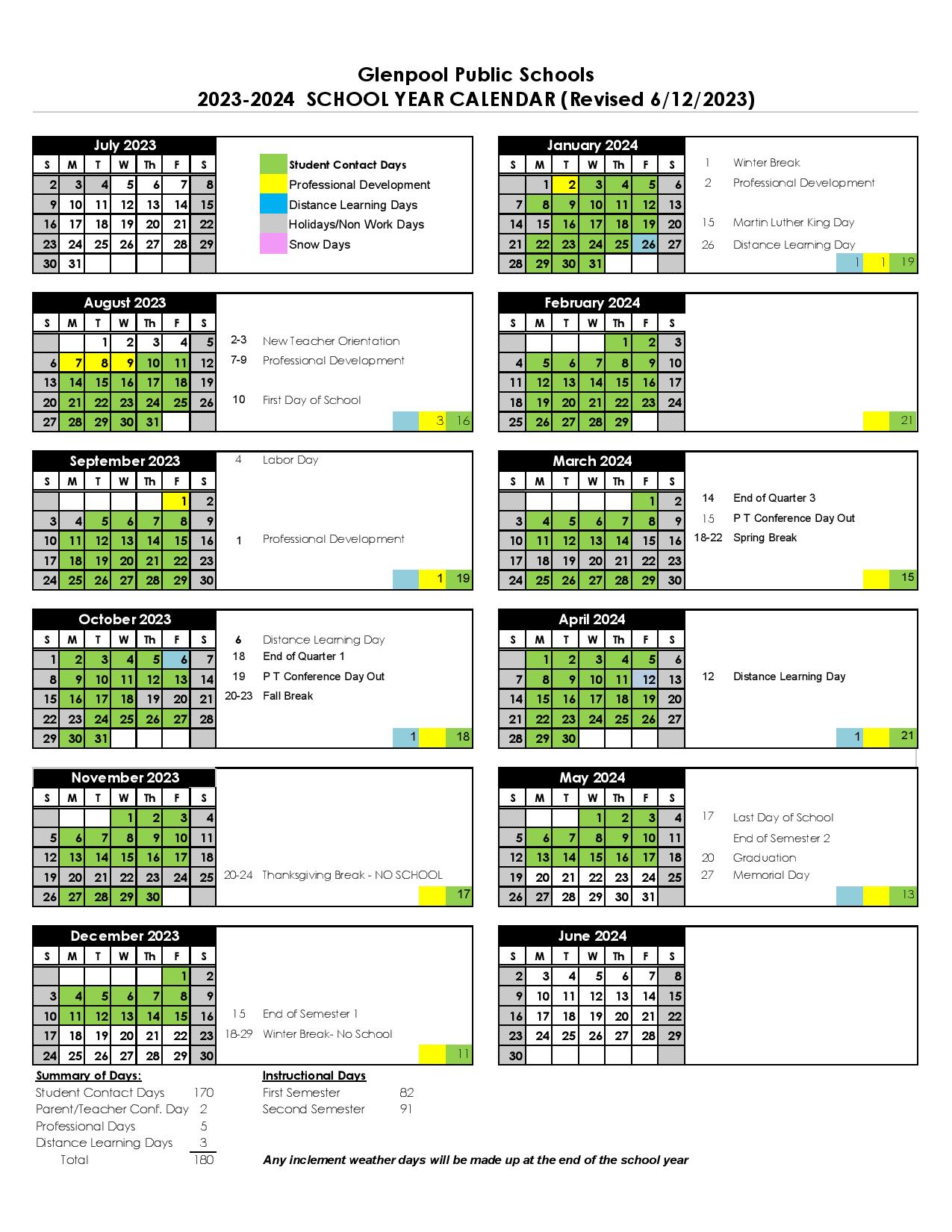 Glenpool Public Schools Calendar 20232024 in PDF