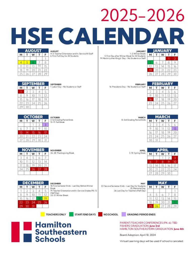 Hamilton Southeastern Schools Calendar 2025-2026