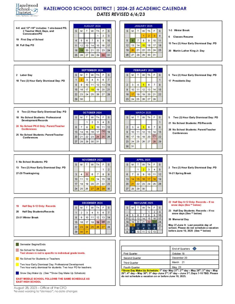 Hazelwood School District Calendar