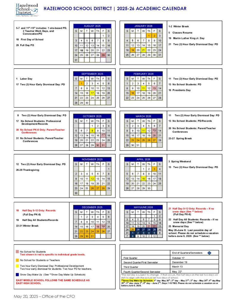 Hazelwood School District Calendar 2025-2026