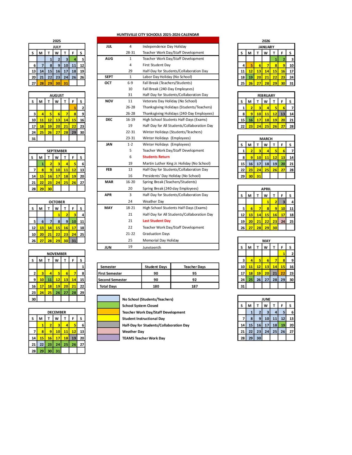 Huntsville City Schools Calendar 20252026 in PDF Huntsville City Schools Calendar 20252026 in PDF