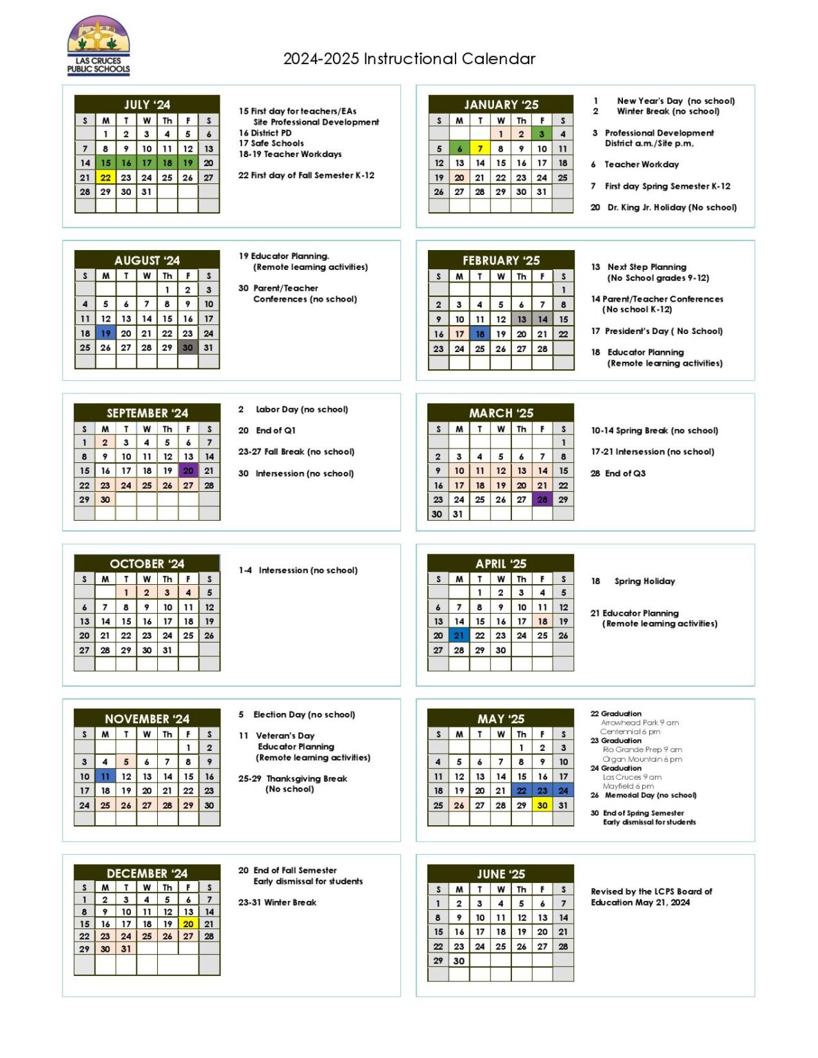 Las Cruces Public Schools Calendar 20242025