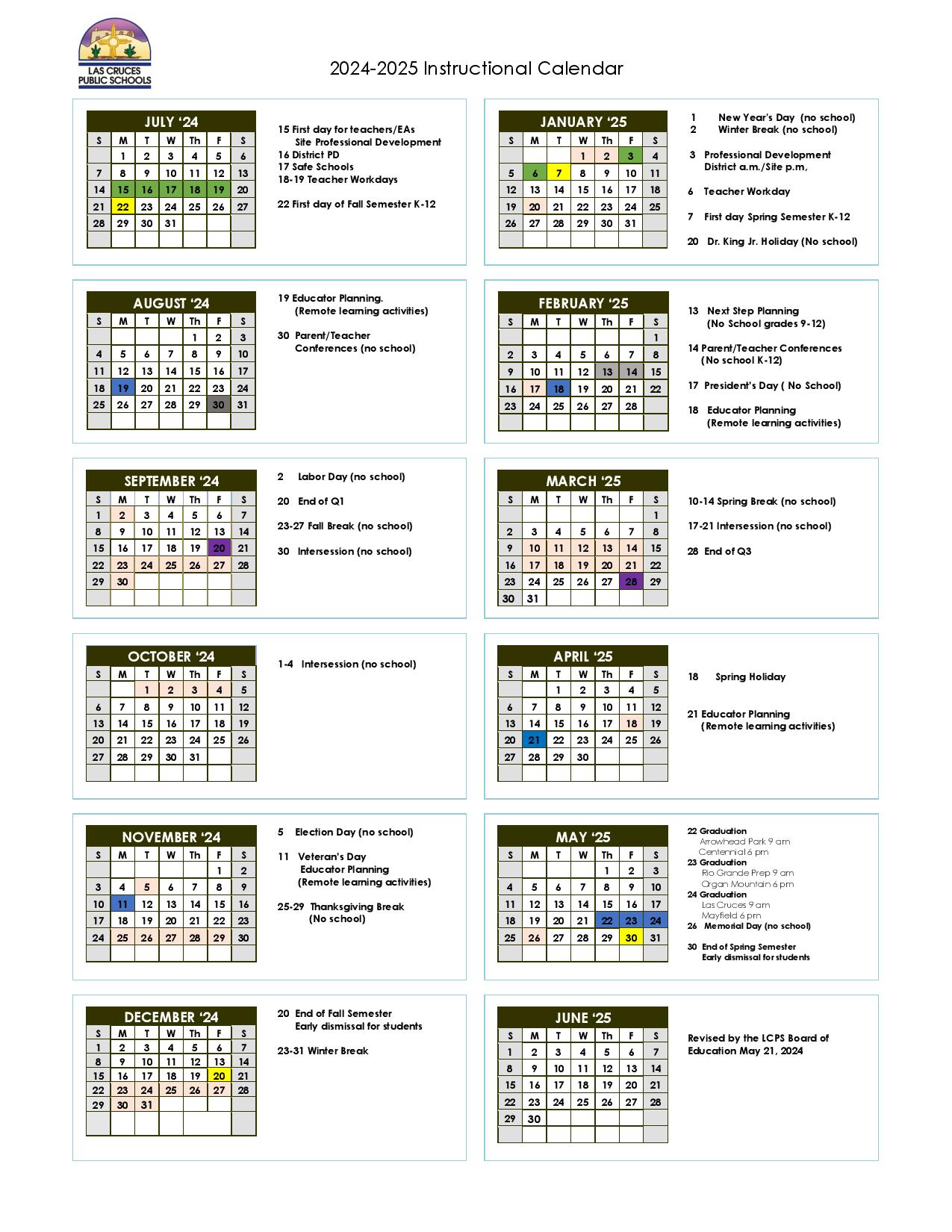 Las Cruces Public Schools Calendar 2024-2025