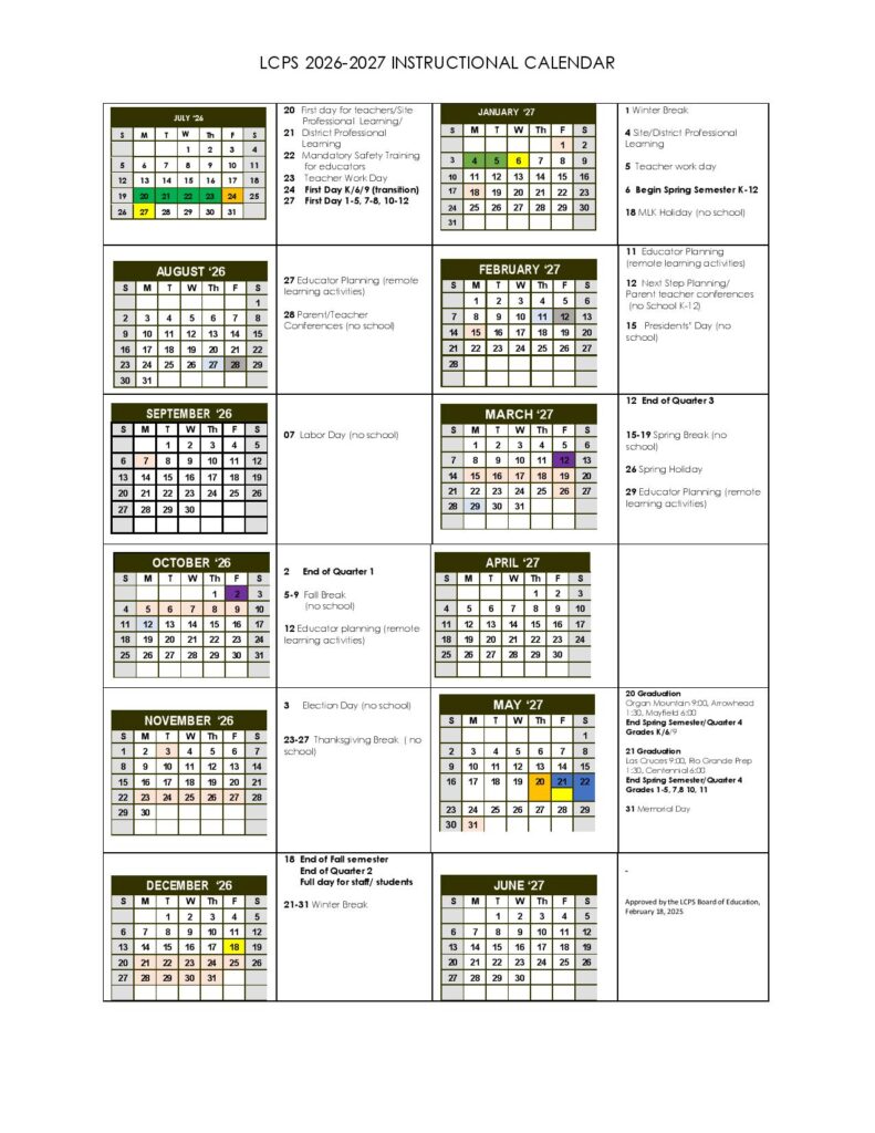 Las Cruces Public Schools Calendar 2026-2027