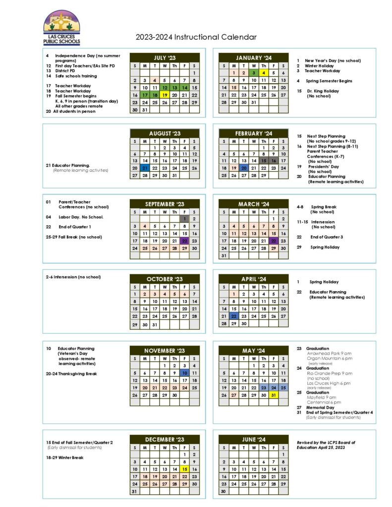 Las Cruces Public Schools Calendar 2023 2024