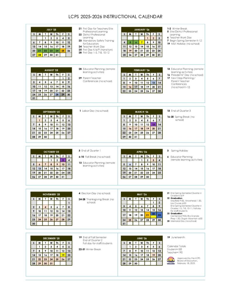 Las Cruces Public Schools Calendar 2025-2026