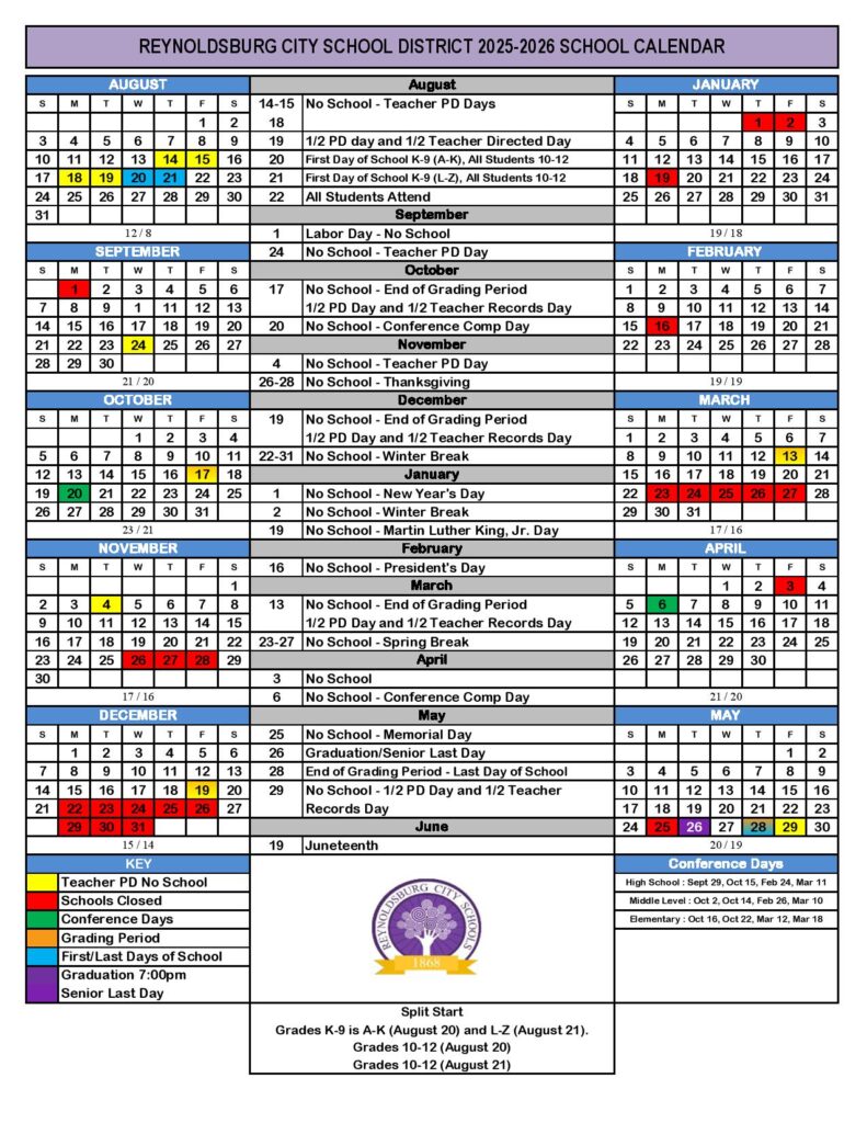 Reynoldsburg City Schools Calendar 2025-2026