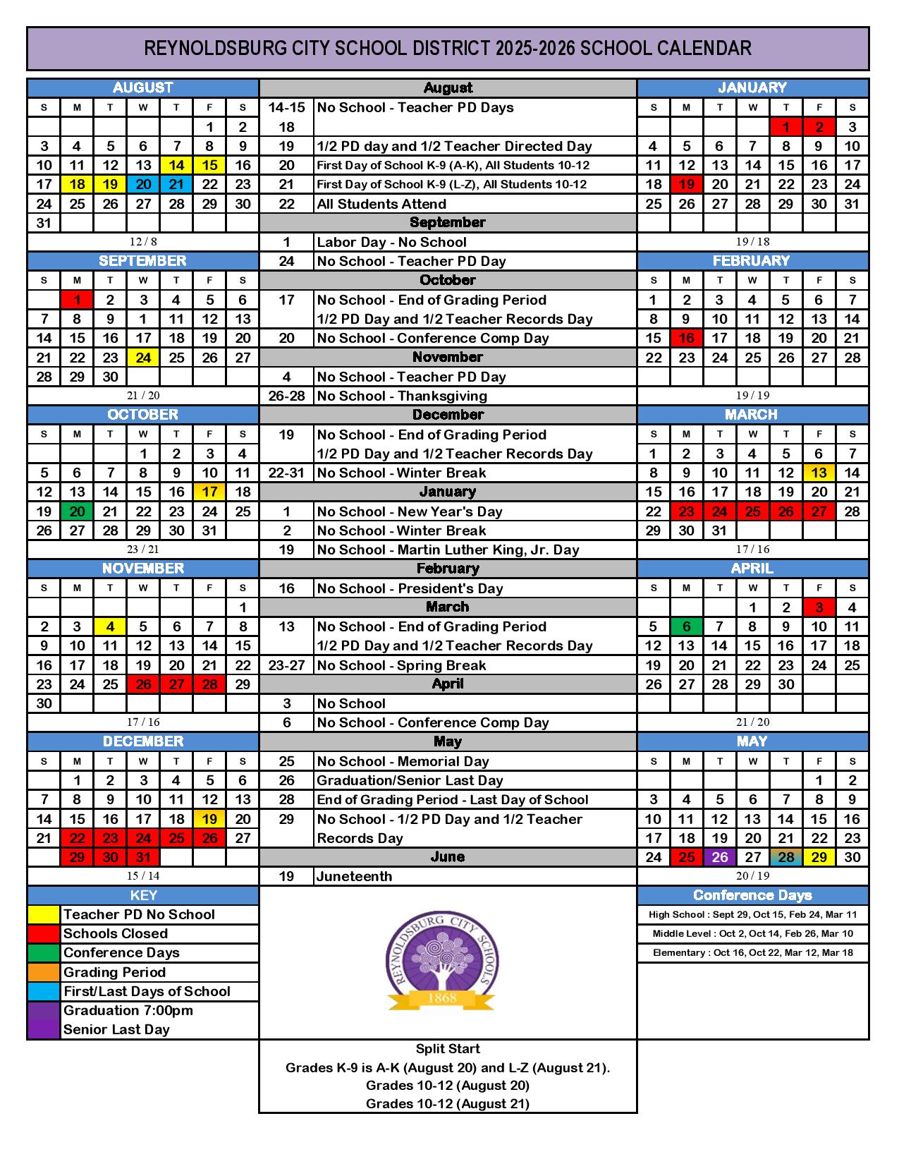 Reynoldsburg City Schools Calendar 2025 2026 in PDF School Calendar Info