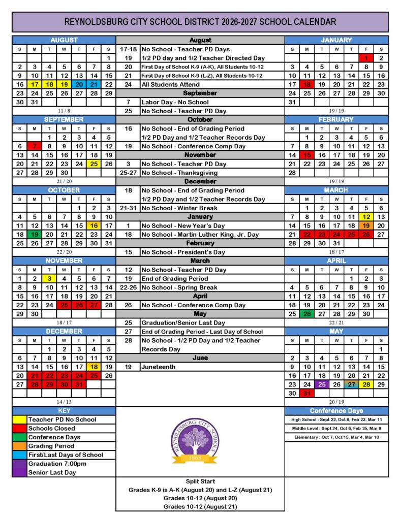 Reynoldsburg City Schools Calendar 2026-2027
