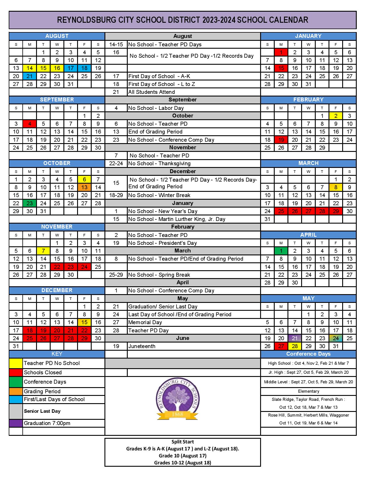 Reynoldsburg City Schools Calendar 20232024 in PDF