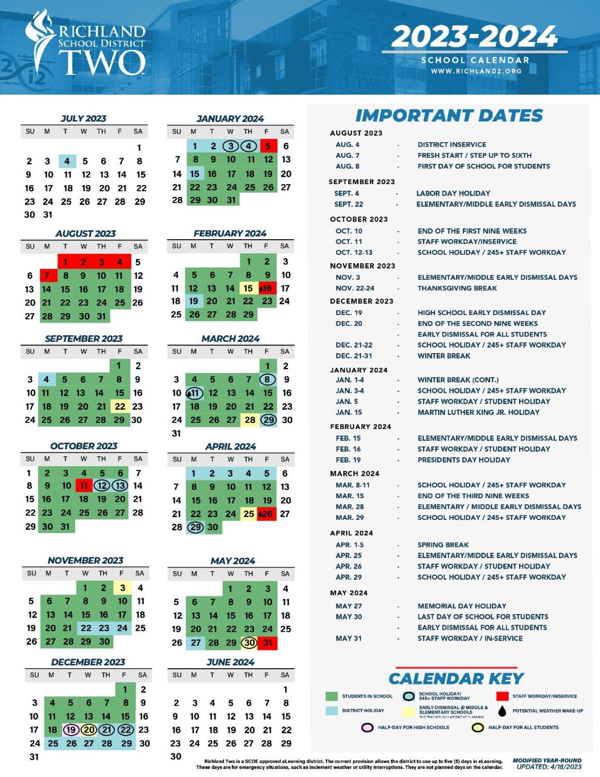 Richland School District 2 Calendar 20232024 in PDF