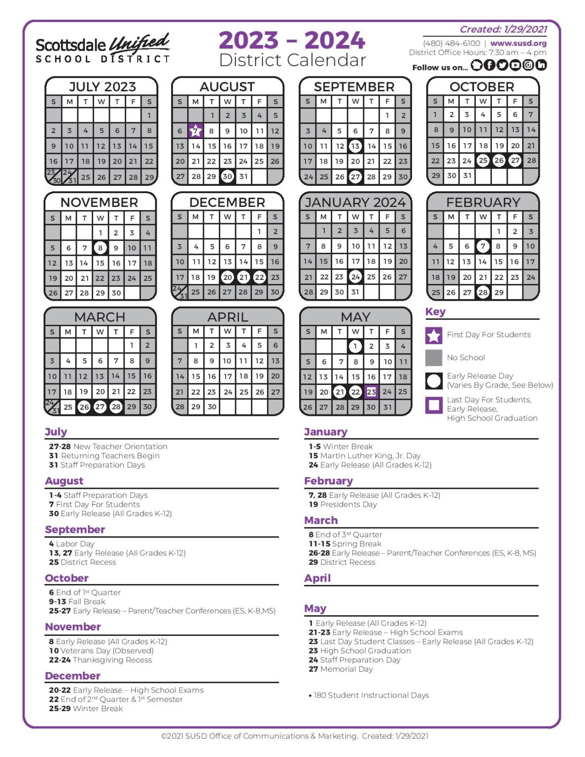 Scottsdale Unified School District Calendar 2023 2024 In PDF