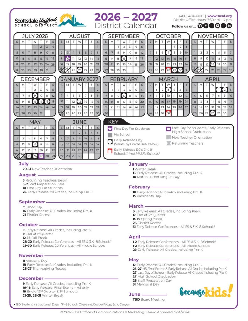 Scottsdale Unified School District Calendar 2026-2027
