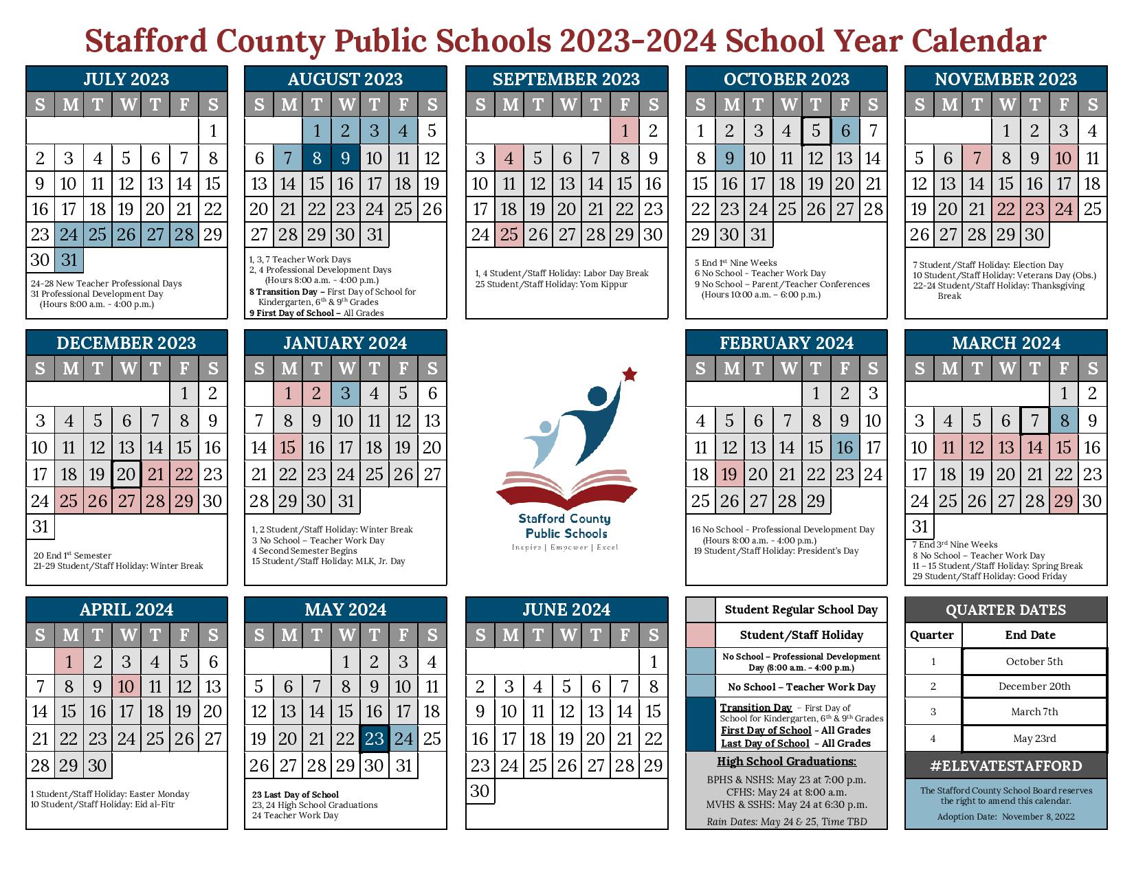 Stafford County Public Schools Calendar 2023 2024 in PDF
