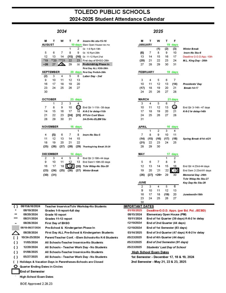 Toledo Public Schools Calendar