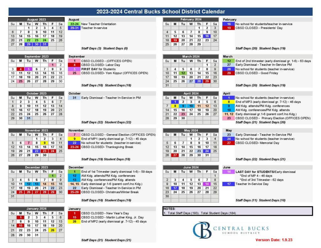 Central Bucks School District Calendar