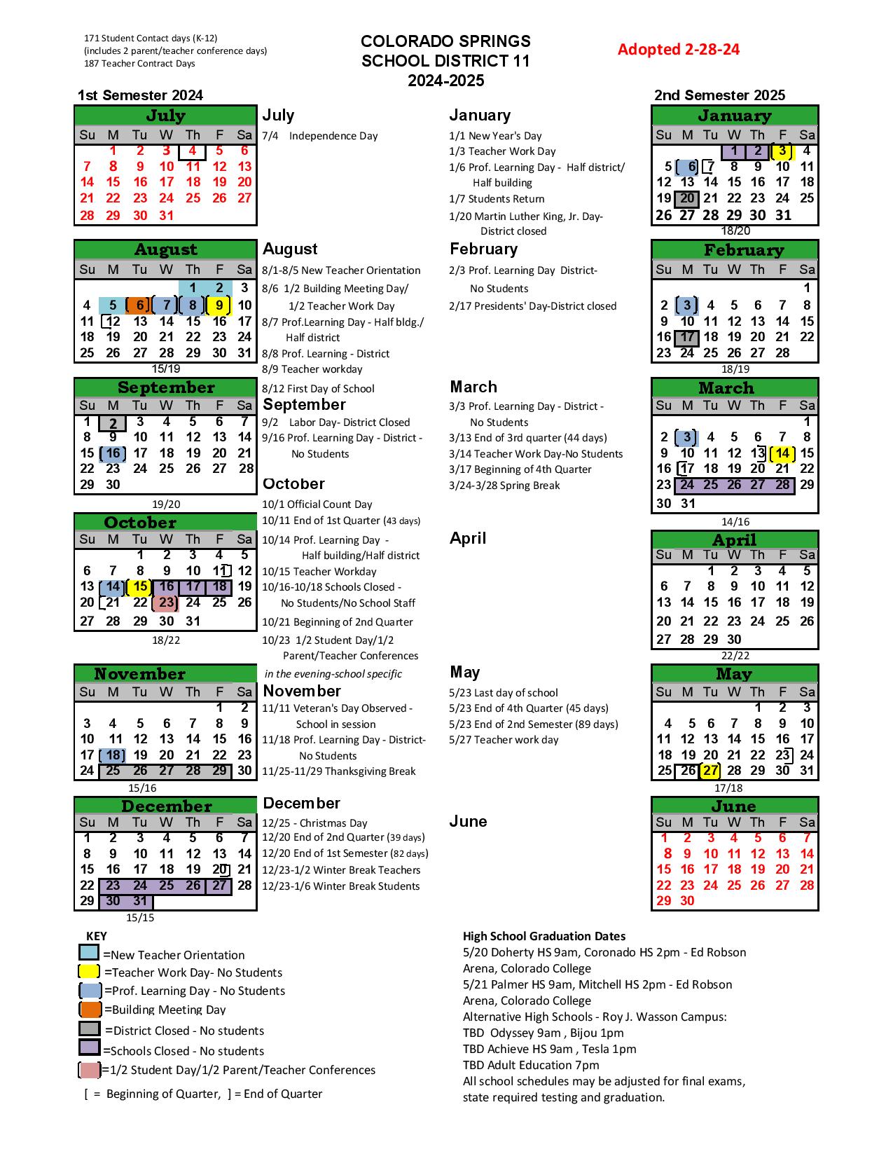 Colorado Springs School District 11 Calendar 20242025