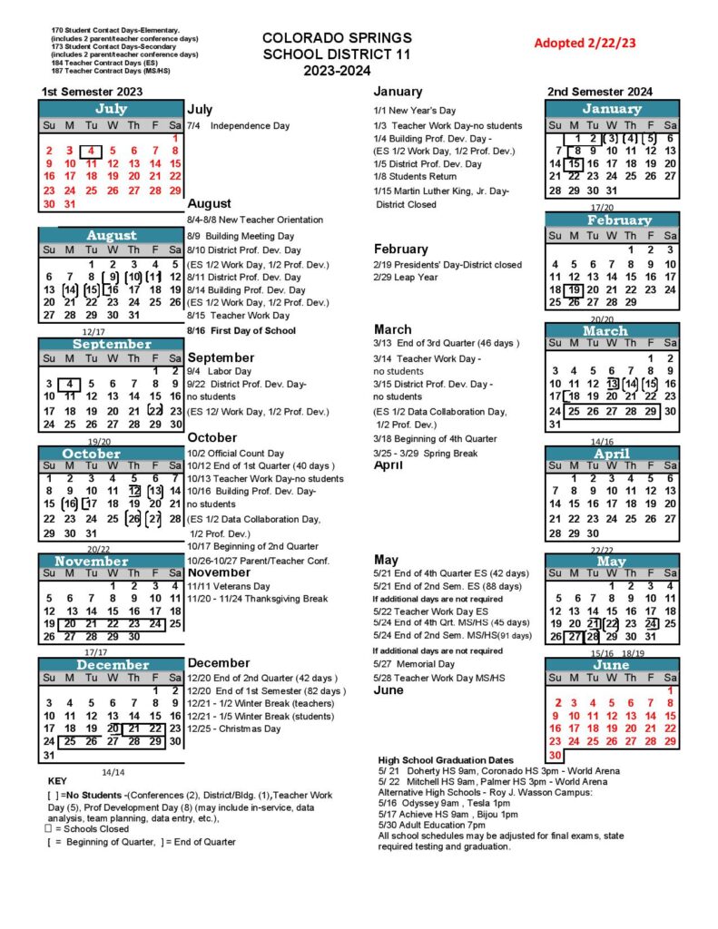 Colorado Springs School District 11 Calendar