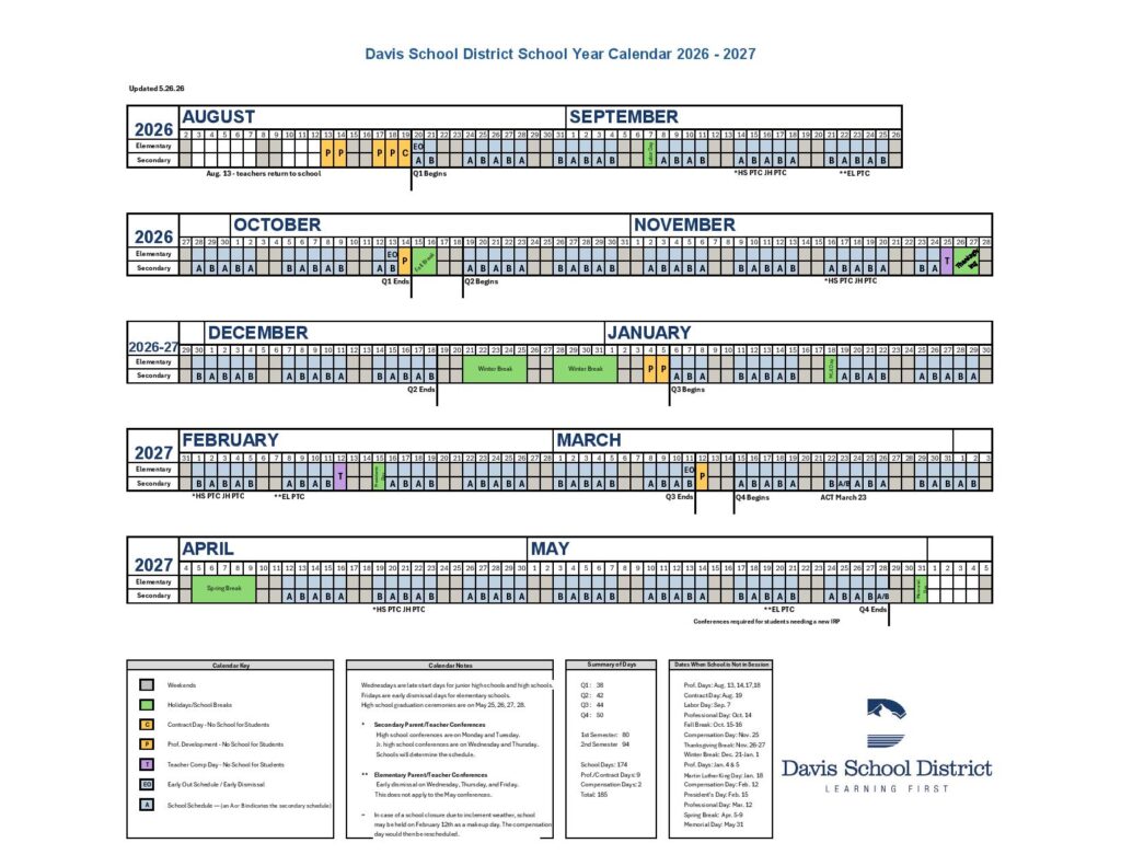 Davis School District Calendar 2026-2027