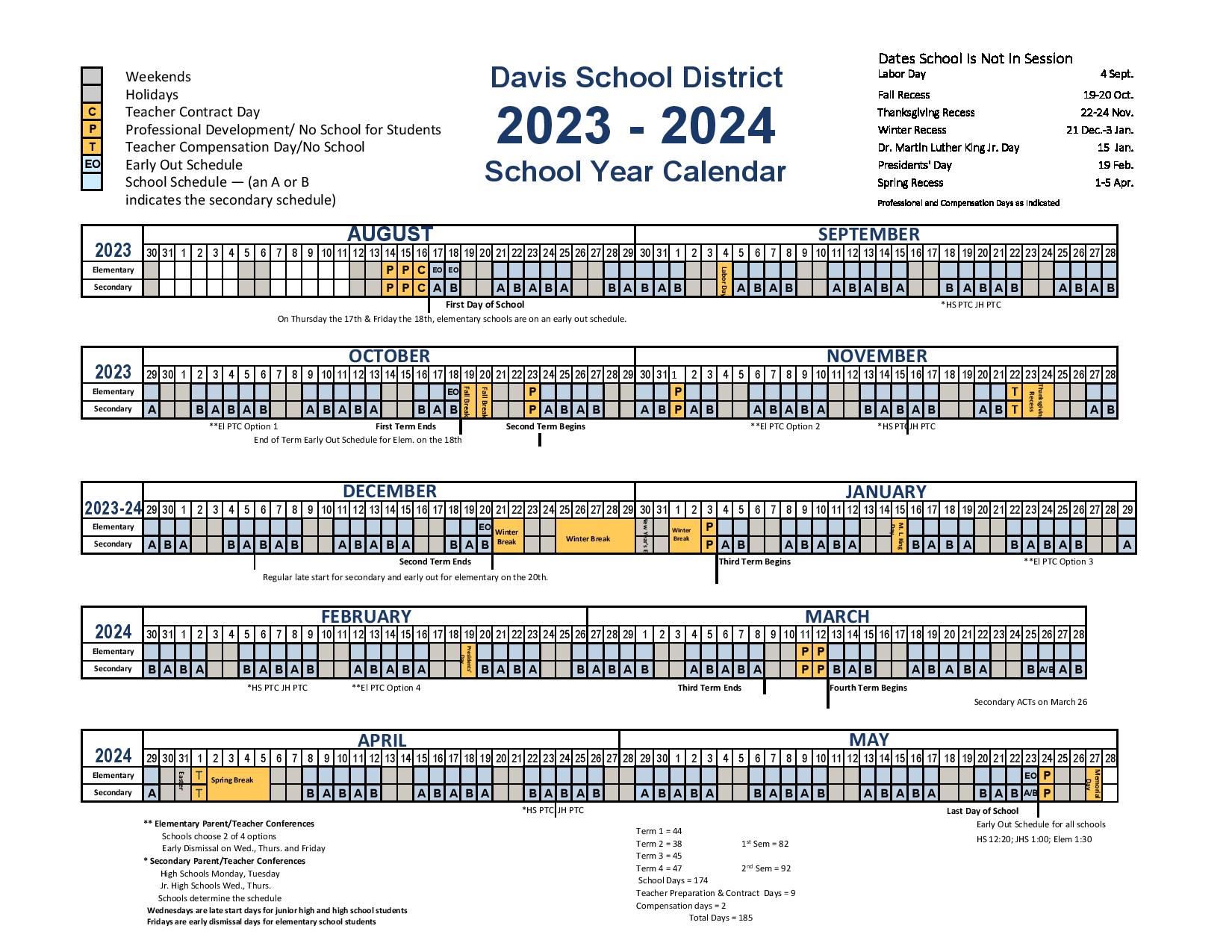 Davis School District Calendar 2023 2024 in PDF