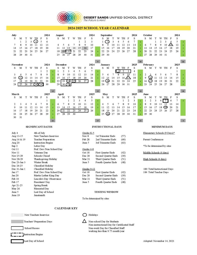 Desert Sands Unified School District Calendar