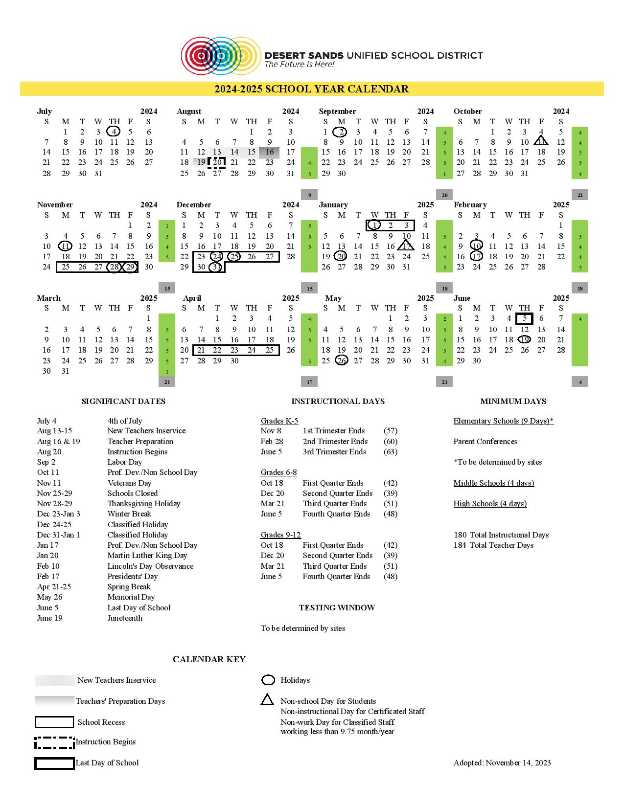 Desert Sands Unified School District Calendar 20242025