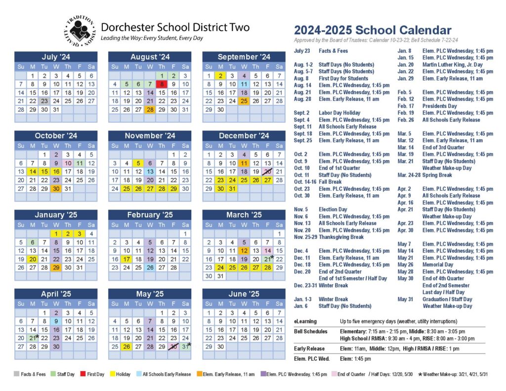 Dorchester School District 2 Calendar 2024-2025 in PDF